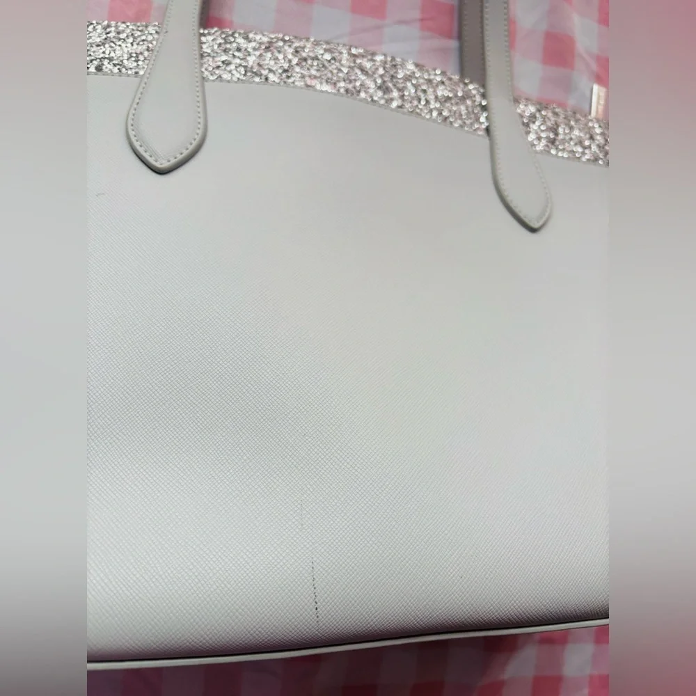 Kate Spade Silver Leather Shoulder Bag with Silver Glitter Trim